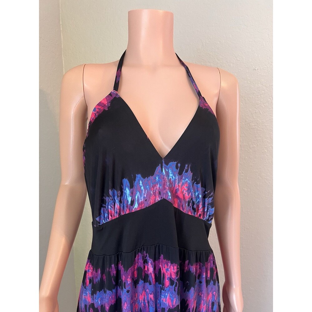Baby Phat Womens Pink Black tie dye Sexy Flowy Maxi Halter Stretch 2X Dress #196 - Picture 9 of 10